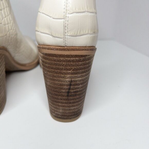 Dolce Vita Croc Embossed Ankle Boots White Western Block Heel Booties Sz 9 - Picture 9 of 16